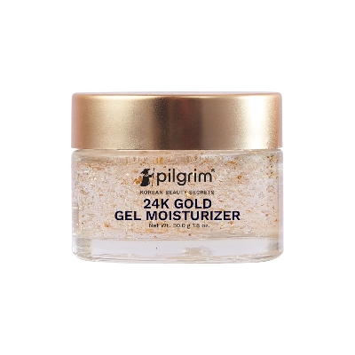 Picture of Pilgrim 24k Gold Gel Moisturizer with Hyaluronic Acid & Alpha Arbutin for men & women 50gm | Moisturizer for face | Reduces dark spots | Gives luxurious glow | Non-greasy