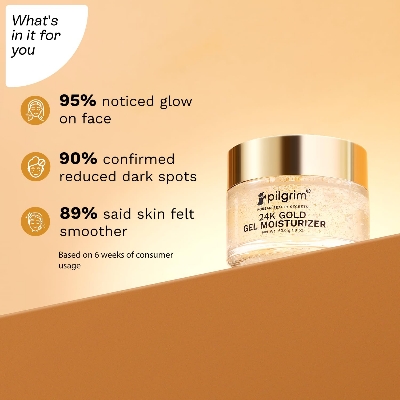 Picture of Pilgrim 24k Gold Gel Moisturizer with Hyaluronic Acid & Alpha Arbutin for men & women 50gm | Moisturizer for face | Reduces dark spots | Gives luxurious glow | Non-greasy
