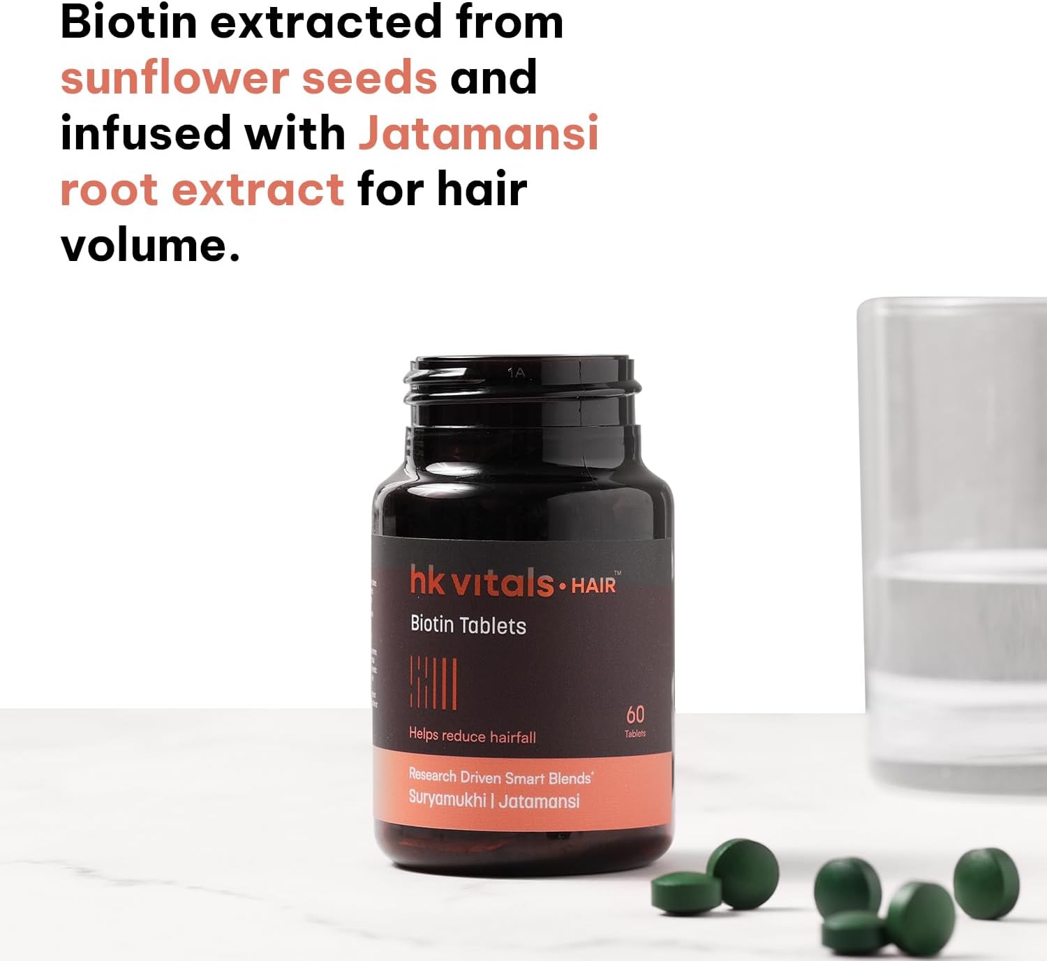Picture of HealthKart HKVitals Biotin, Supplement for Hair Growth, Strong Hair and Glowing Skin, Fights Nail Brittleness, 60 Biotin Tablets