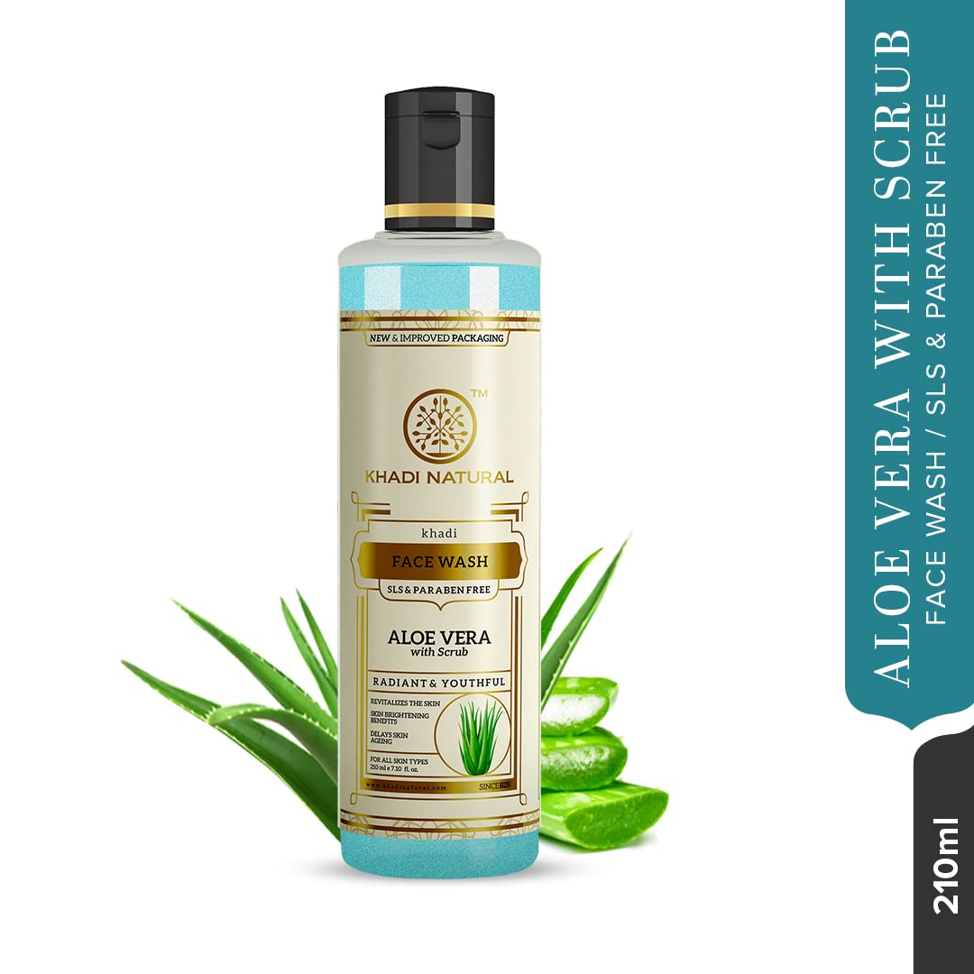 Picture of Khadi Natural Aloe Vera Face Wash with Scrub | Face Wash for Younger-Looking Skin | Face Scrub for Fighting Early Signs of Ageing | Paraben & SLS Free | Suitable for All Skin Types | 210ml