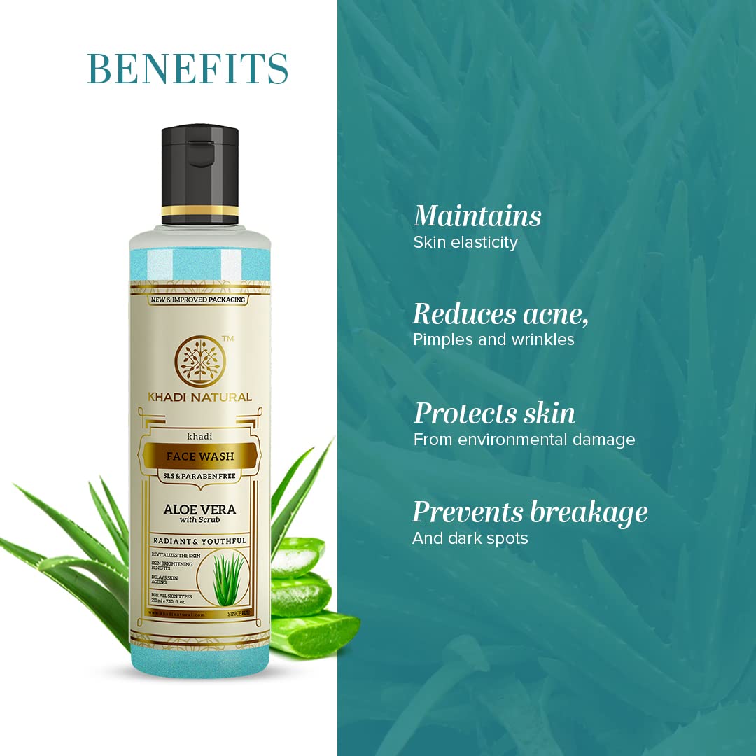 Picture of Khadi Natural Aloe Vera Face Wash with Scrub | Face Wash for Younger-Looking Skin | Face Scrub for Fighting Early Signs of Ageing | Paraben & SLS Free | Suitable for All Skin Types | 210ml