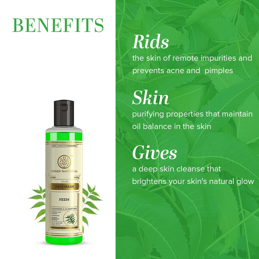 Picture of Khadi Natural Ayurvedic Neem Face Wash | Gentle Face Wash for Acne | Face Wash for Acne Prone Skin | Anti-Acne Face Wash with Neem | Paraben & Sulphate-Free | Suitable for All Skin Types 210ml