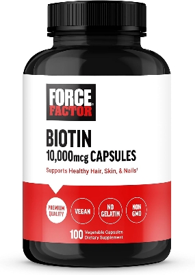 Picture of FORCE FACTOR Biotin 10000mcg, Biotin Supplement for Healthier Hair, Skin, and Nails, Hair Growth Supplement with Biotin Vitamins, Vegan Biotin, Non-GMO, 100 Vegetable Capsules (usa)