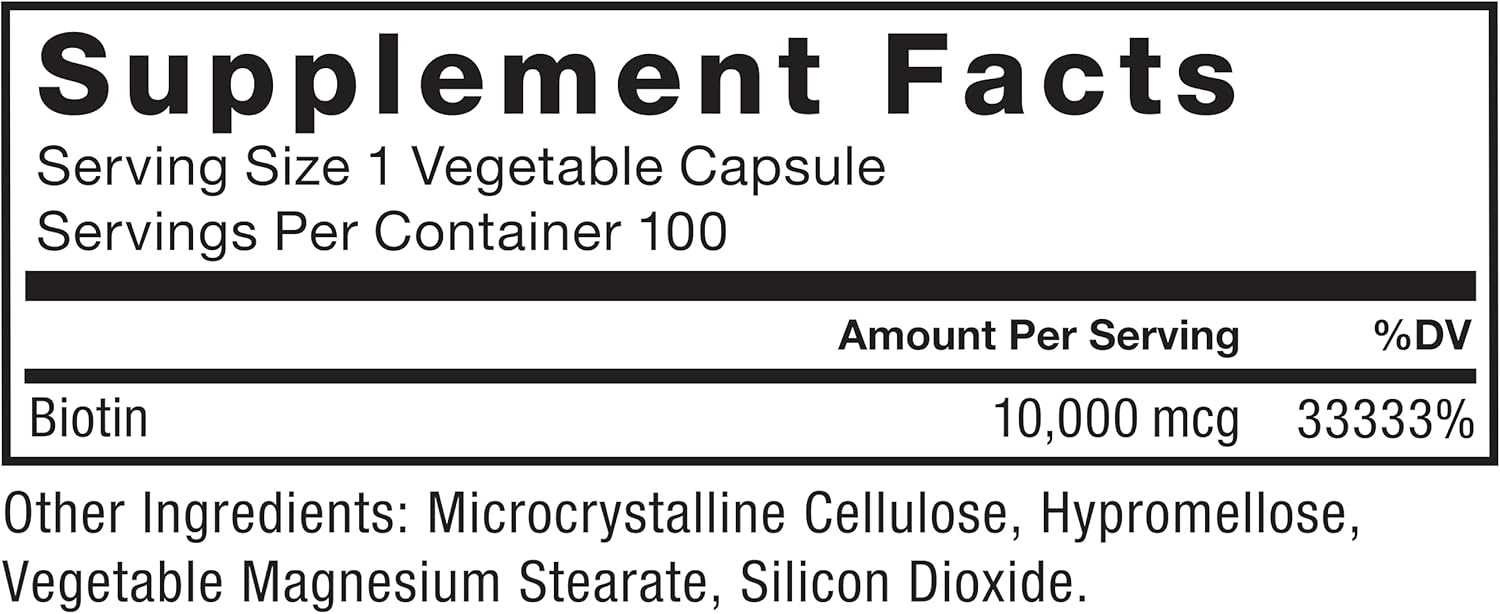 Picture of FORCE FACTOR Biotin 10000mcg, Biotin Supplement for Healthier Hair, Skin, and Nails, Hair Growth Supplement with Biotin Vitamins, Vegan Biotin, Non-GMO, 100 Vegetable Capsules (usa)