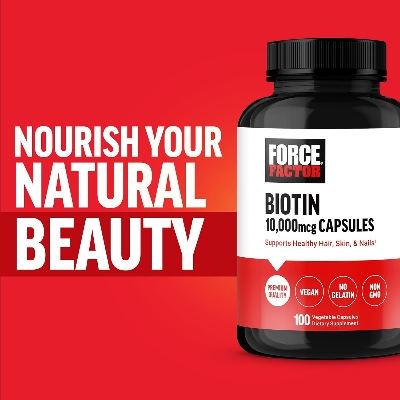 Picture of FORCE FACTOR Biotin 10000mcg, Biotin Supplement for Healthier Hair, Skin, and Nails, Hair Growth Supplement with Biotin Vitamins, Vegan Biotin, Non-GMO, 100 Vegetable Capsules (usa)