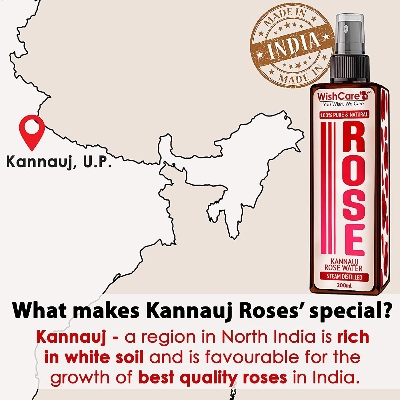 Picture of WishCare® 100% Pure & Natural Rose Water - For Skin, Face & Hair - Steam Distilled - Kannauj Gulab Jal - Spray Skin Toner - Free From Paraben, Alcohol & Chemicals - 50 ml