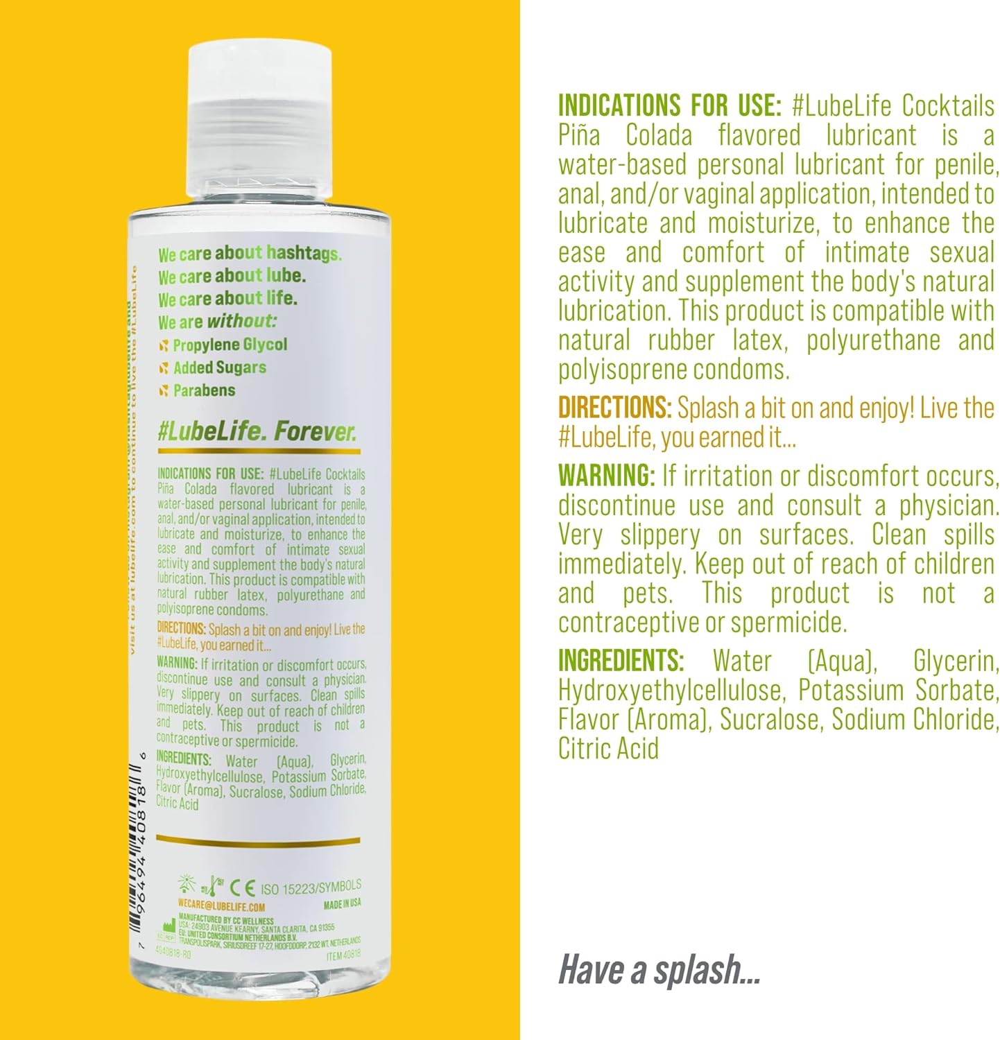 Picture of Lube Life Water-Based Piña Colada Flavored Lubricant, Personal Lube for Men, Women and Couples, Made without Added Sugar, 8 Fl Oz