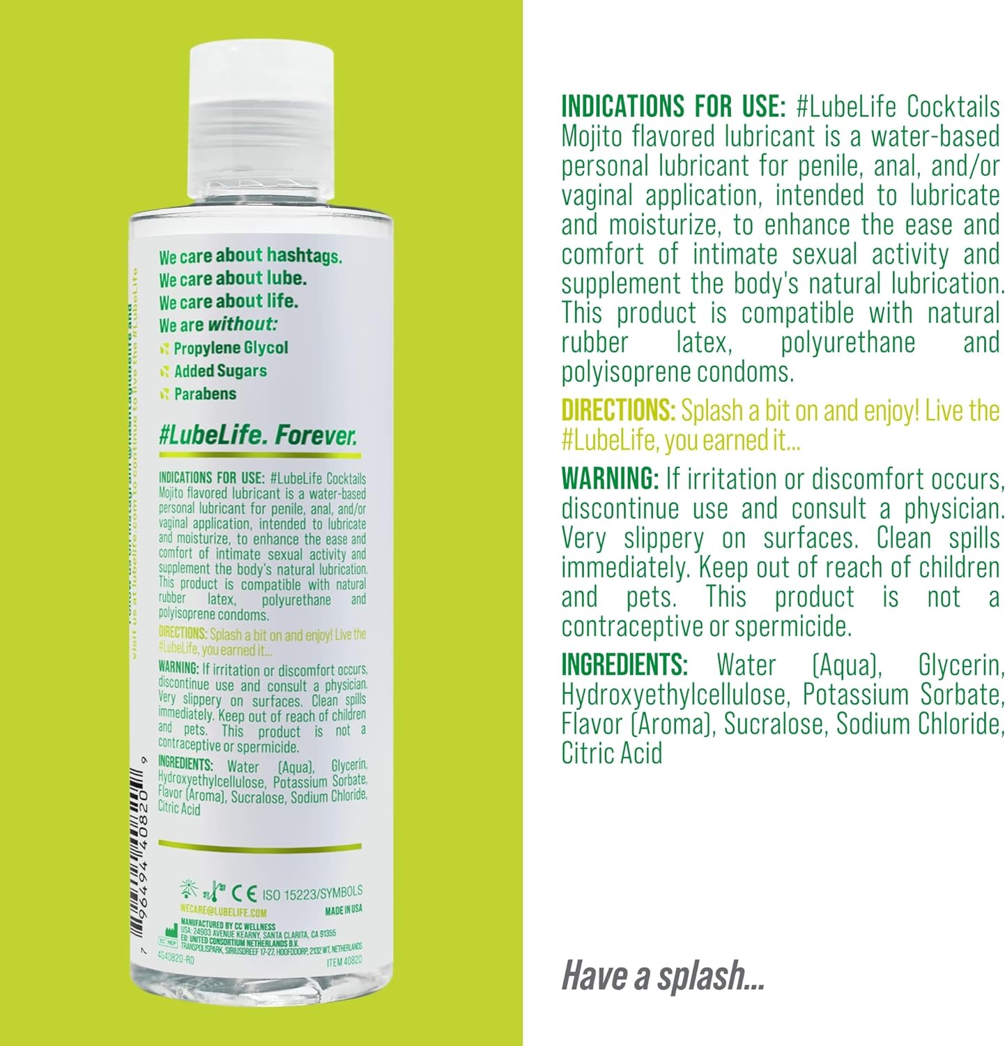 Picture of Lube Life Water-Based Mojito Flavored Lubricant, Personal Lube for Men, Women and Couples, Made without Added Sugar, 8 Fl Oz