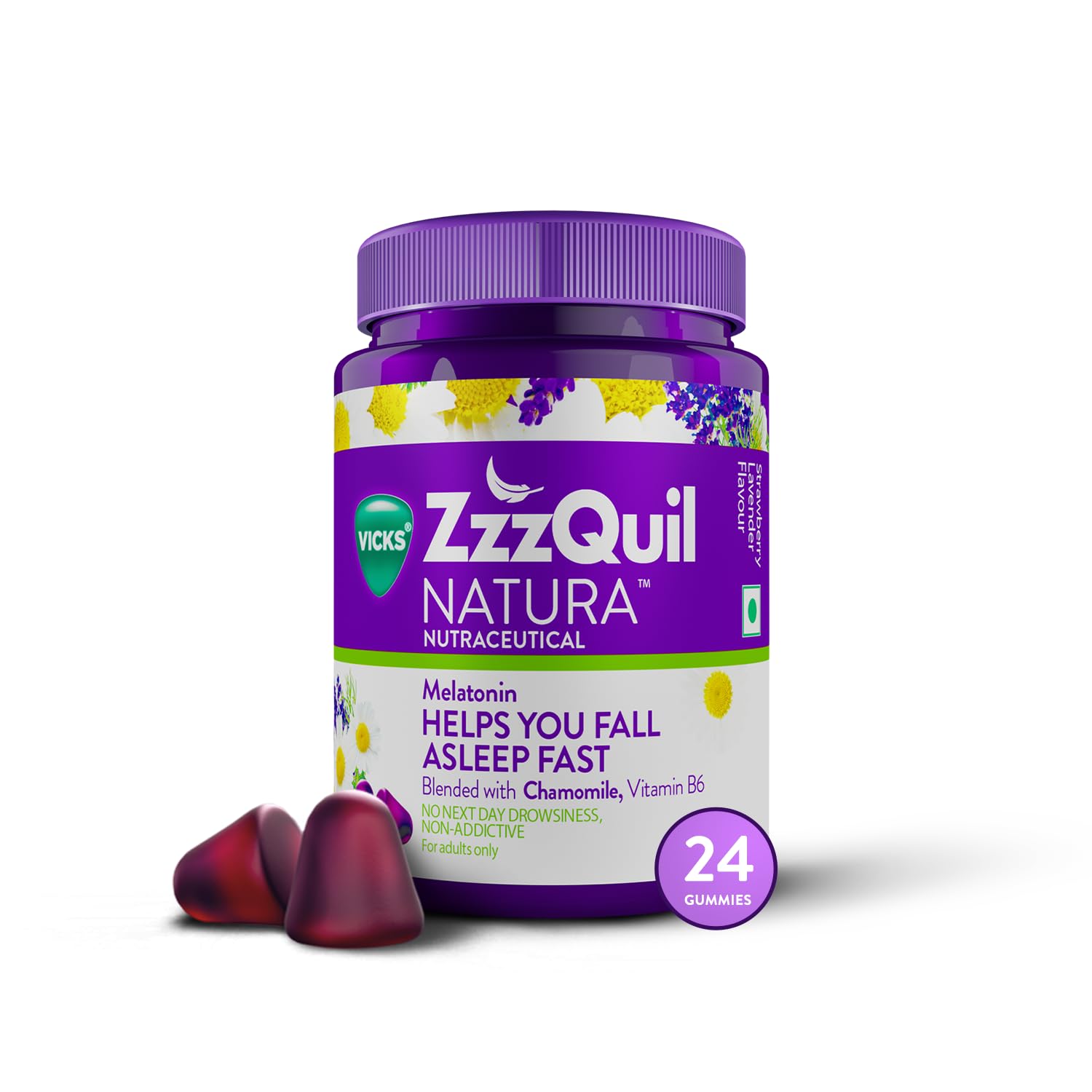 Picture of Vicks ZzzQuil Natura, 24s Pack, Non-Addictive Sleep-Aid Gummy, Melatonin helps you fall Asleep Fast