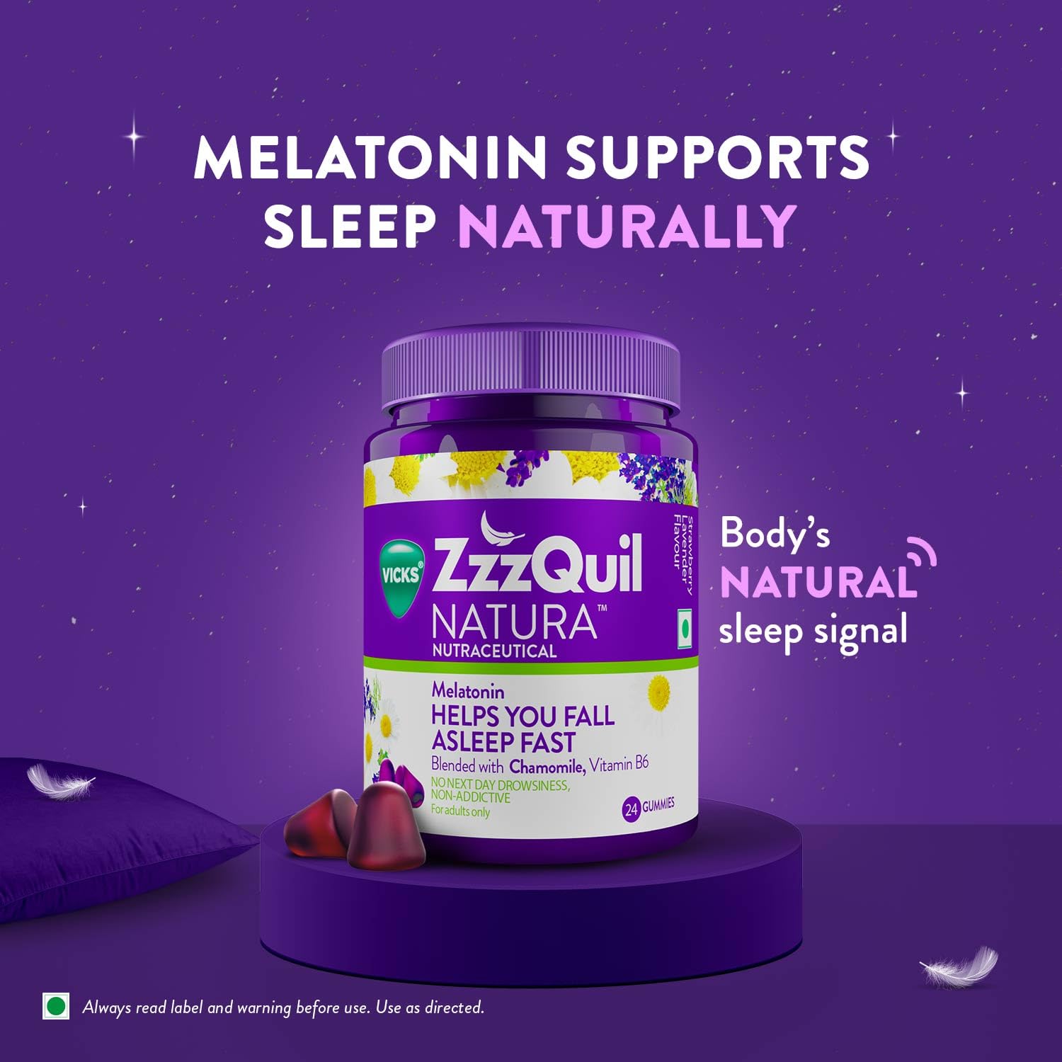 Picture of Vicks ZzzQuil Natura, 24s Pack, Non-Addictive Sleep-Aid Gummy, Melatonin helps you fall Asleep Fast