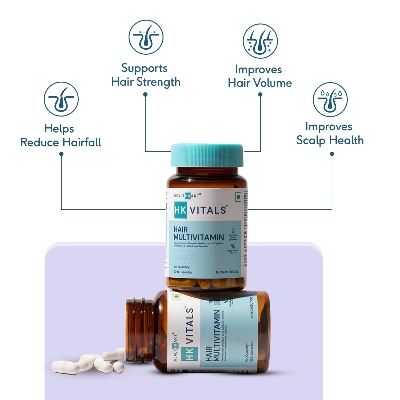 Picture of HealthKart HKVitals Hair multiVitamin with Omega & Biotin, Supports Keratin Synthesis & Helps Reduce Hair Fall, 60 Multivitamin Capsules