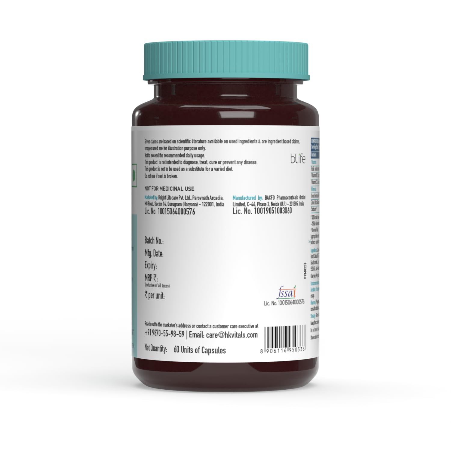 Picture of HealthKart HKVitals Iron + Folic Acid Supplement, with Zinc, Vitamin C & Vitamin B12, Supports Blood Building, Immunity and Energy, 60 Iron Folic Acid Capsules