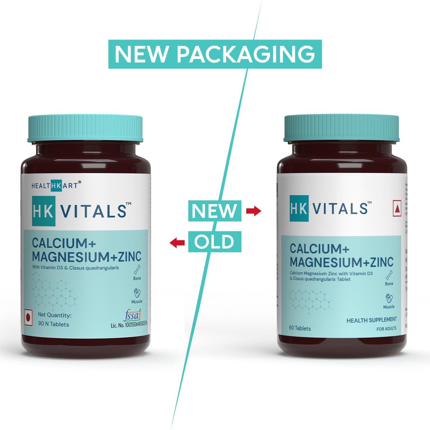 Picture of HealthKart HKVitals Calcium Magnesium & Zinc Tablets with Vitamin D3, Calcium Supplement for Women and Men, For Bone Health & Joint Support, 60 Calcium Tablets