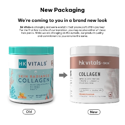 Picture of HealthKart HKVitals Skin Radiance Collagen Powder (Orange, 200g) | Marine Collagen | Collagen Supplements for Women & Men with Biotin, Vitamin C, E & Sodium Hyaluronate, for Healthy Skin, Hair & Nails