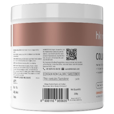 Picture of HealthKart HKVitals Skin Radiance Collagen Powder (Orange, 200g) | Marine Collagen | Collagen Supplements for Women & Men with Biotin, Vitamin C, E & Sodium Hyaluronate, for Healthy Skin, Hair & Nails