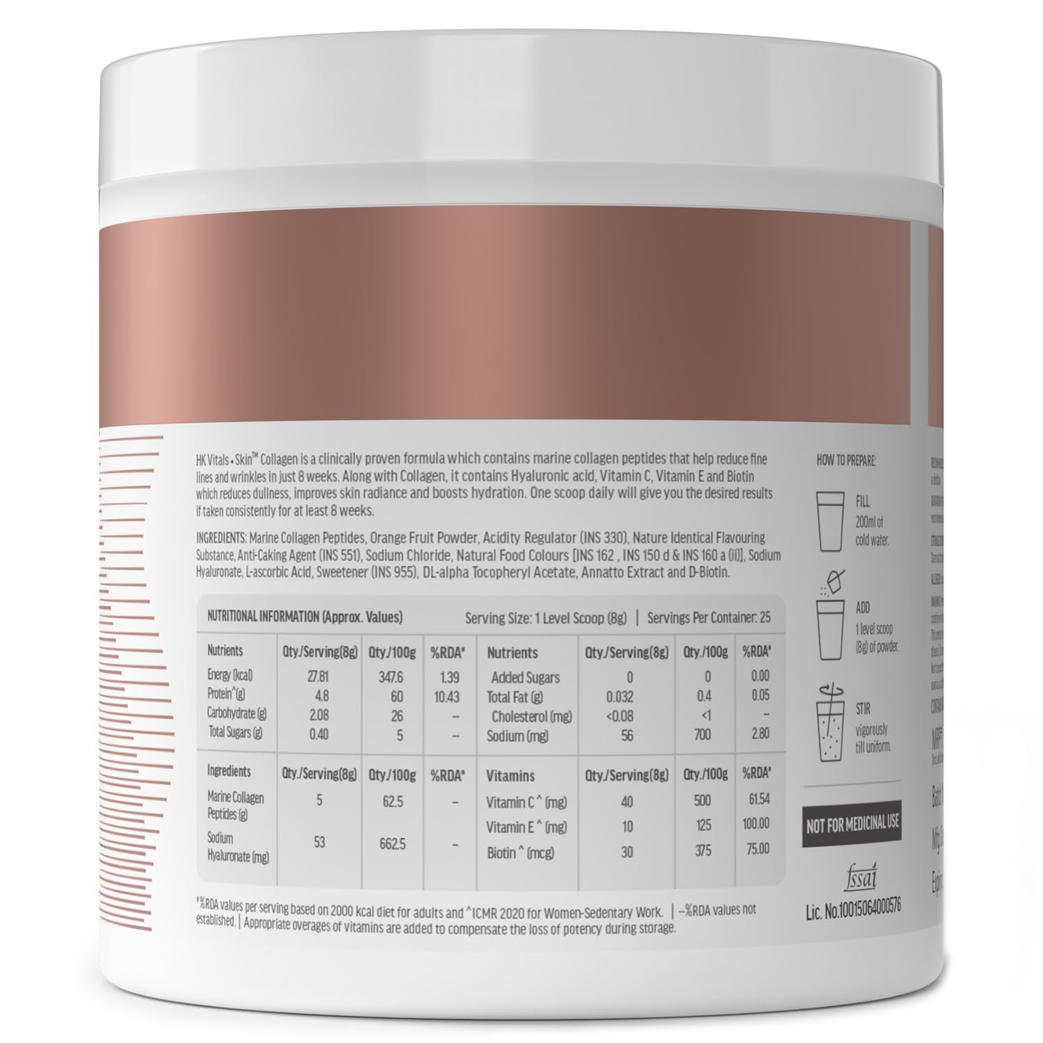 Picture of HealthKart HKVitals Skin Radiance Collagen Powder (Orange, 200g) | Marine Collagen | Collagen Supplements for Women & Men with Biotin, Vitamin C, E & Sodium Hyaluronate, for Healthy Skin, Hair & Nails