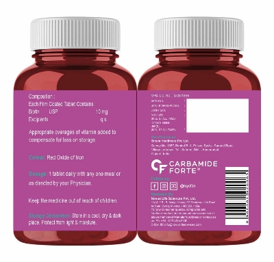 Picture of Carbamide Forte Biotin 10000mcg for Hair Growth, Skin & Nails -120 Veg Tablets