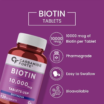 Picture of Carbamide Forte Biotin 10000mcg for Hair Growth, Skin & Nails -120 Veg Tablets