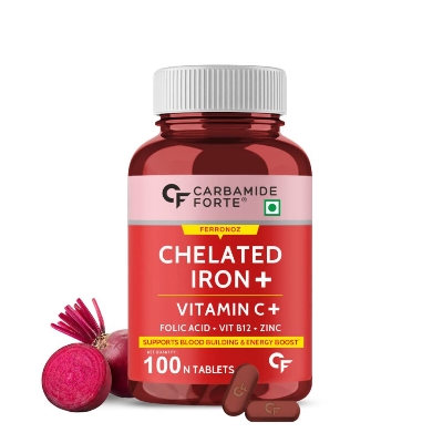 Picture of Carbamide Forte Chelated Iron + Vitamin C, B12, Folic Acid & Zinc - 100 Veg Iron Tablets