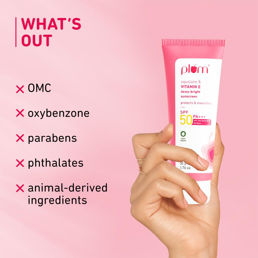 Picture of plum Squalane & Vitamin E SPF 50 PA+++ Dewy-Bright Sunscreen-50 gram