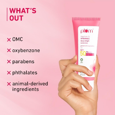 Picture of plum Squalane & Vitamin E SPF 50 PA+++ Dewy-Bright Sunscreen-50 gram