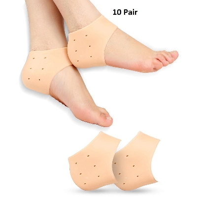 Picture of 10 pair Silicone Gel Heel Pad Socks for Pain Relief for Men and Women (Beige, Free Size)