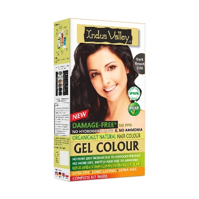 Picture of INDUS VALLEY Damage Free Natural Gel Hair Colour for Women | Ammonia & PPD Free Organic Hair Colour with 100% Grey Coverage, Long Lasting Hair Color Trial Pack | Dark Brown