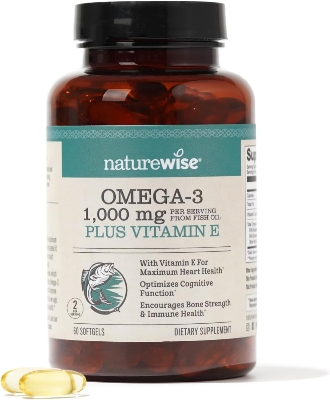 Picture of NatureWise Extra-Strength Omega 3 Fish Oil Supplement - 1000mg per Serving - 600 EPA & 400 DHA and Vitamin E - Support for Heart & Brain Health - Lemon Flavor, Non-GMO - 60 Softgels