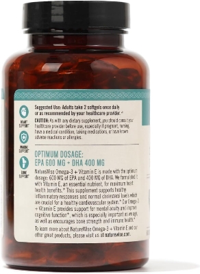 Picture of NatureWise Extra-Strength Omega 3 Fish Oil Supplement - 1000mg per Serving - 600 EPA & 400 DHA and Vitamin E - Support for Heart & Brain Health - Lemon Flavor, Non-GMO - 60 Softgels