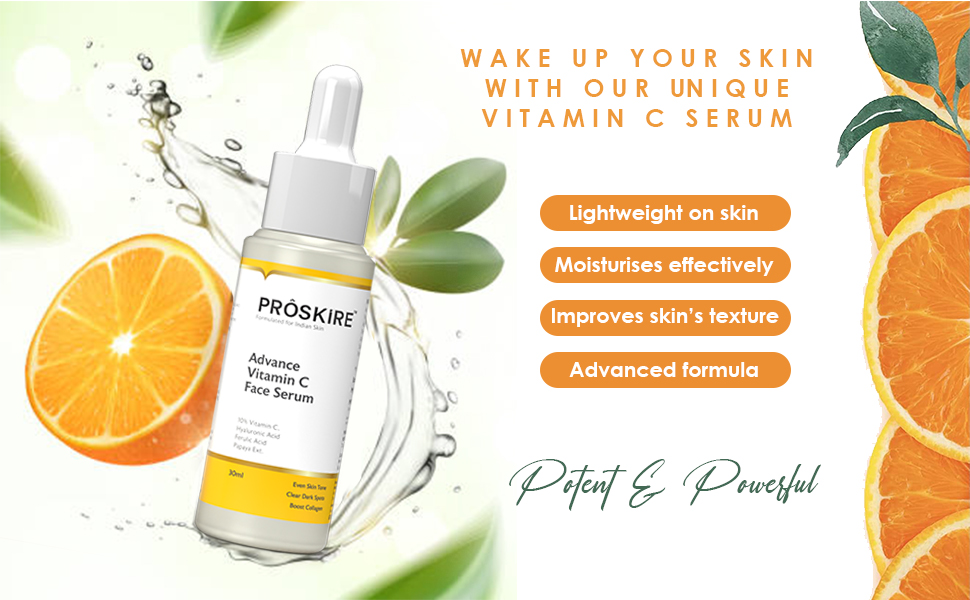 Picture of Proskire 10% Advance Vitamin C Serum With Ferulic Acid, Mandarin Orange Ext. For Dark Spots, Pigmentation & Glowing Face - 30 ml Pack