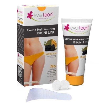 Picture of everteen RADIANCE Bikini Line Hair Remover Creme with Charcoal, Kojic Acid and Vitamin C - 50 g
