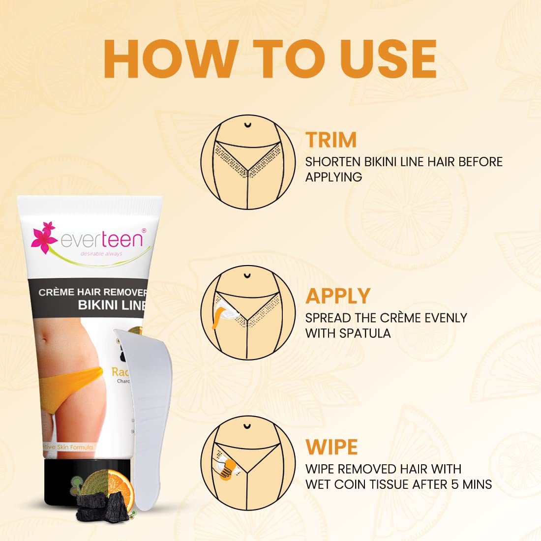 Picture of everteen RADIANCE Bikini Line Hair Remover Creme with Charcoal, Kojic Acid and Vitamin C - 50 g