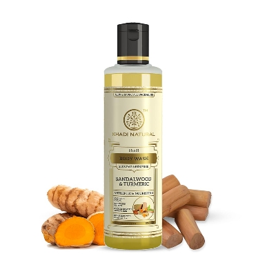 Picture of Khadi Natural Sandal & Turmeric Herbal Body Wash | Herbal Body Wash for Healthy & Clear Skin | Body Wash for Reducing Tanning | Paraben & SLS Free | Suitable for All Skin Types 210ml