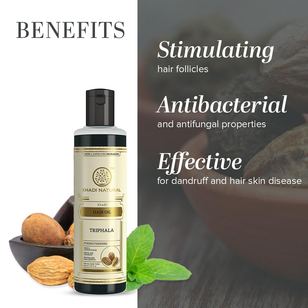 Picture of Khadi Natural Triphala Herbal Hair Oil|Stimulates hair follicles and roots|Anti dandruff hair oil|Promotes hair growth|Suitable for all hair types| 210ml