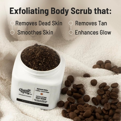 Picture of Chemist at Play Exfoliating Body Scrub For Removing Tan & Dead Skin Cells | Rough & Bumpy Skin, Tanned & Pigmented Skin | For Smooth, Soft & Bright Skin | Natural AHAs | Coffee | For Men & Women | 75g