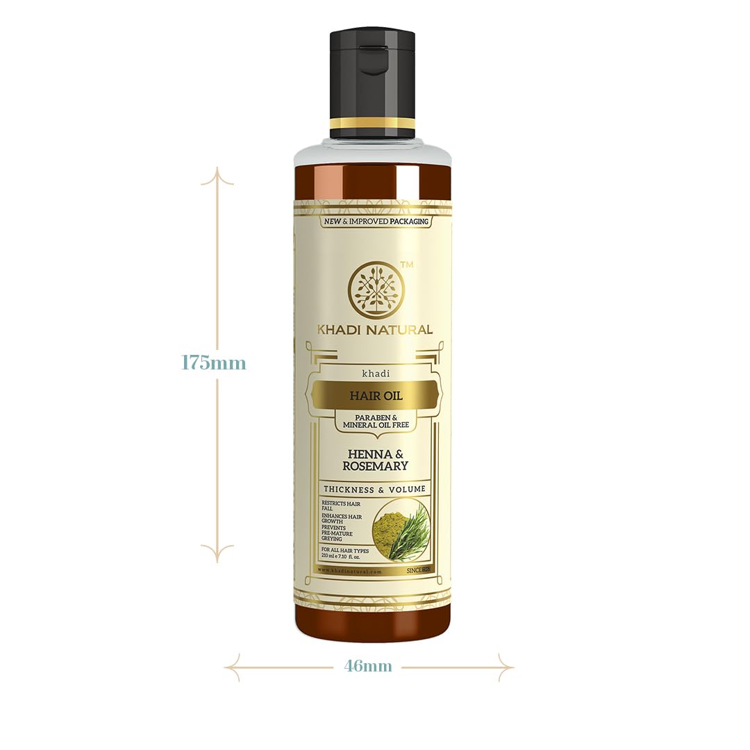 Picture of Khadi Natural Rosemary & Henna Hair Oil, Natural Oil For Thick & Voluminous Hair Oil For Controlling Hair Fall & Premature Greying, Paraben & Mineral Oil Free, Suitable For All Hair Types, 210ml