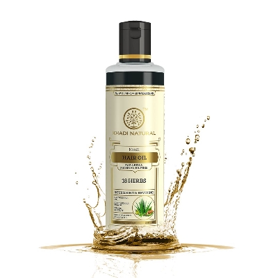 Picture of KHADI NATURAL Ayurvedic 18 Herbs Hair Oil, 210ml|Repairs dry scalp| Paraben and Mineral Oil Free|Suitable for All Hair Types