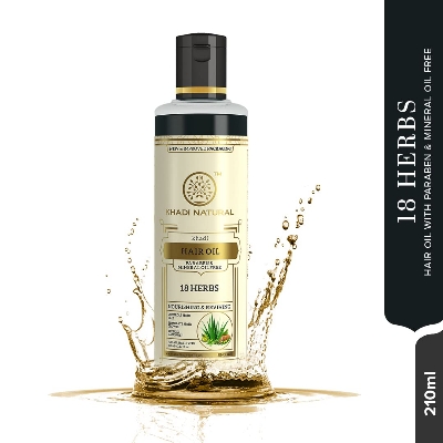 Picture of KHADI NATURAL Ayurvedic 18 Herbs Hair Oil, 210ml|Repairs dry scalp| Paraben and Mineral Oil Free|Suitable for All Hair Types