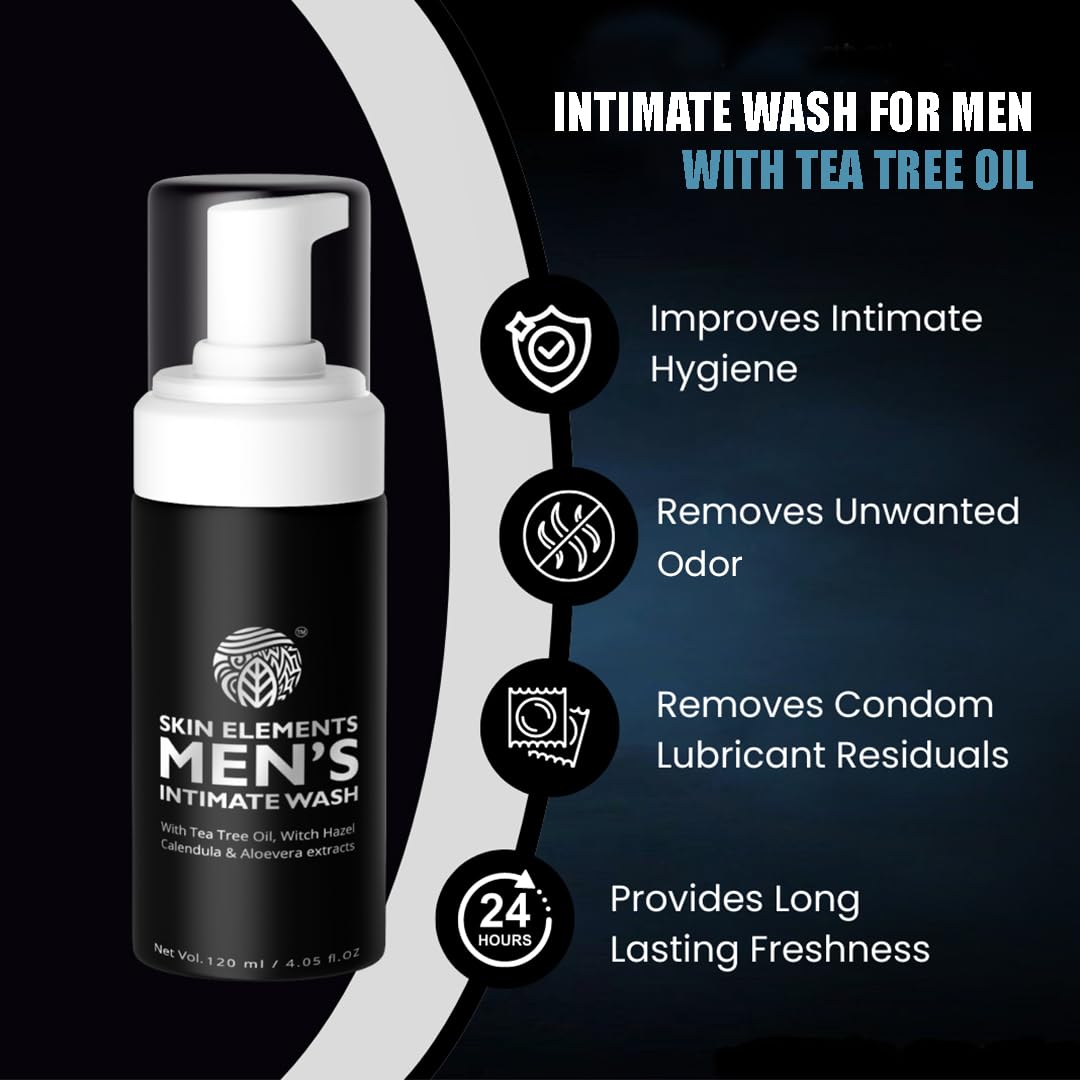 Picture of Skin Elements Intimate Wash for Men with Tea Tree Oil | pH Balanced Foaming Hygiene Wash | Prevents Itching, Irritation & Bad Odor | 120 ml
