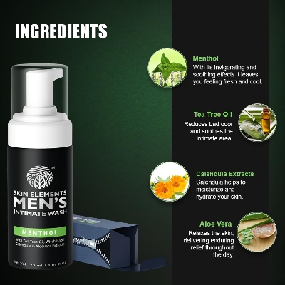 Picture of Skin Elements Intimate Wash for Men with Menthol | pH Balanced Foaming Hygiene Wash | Prevents Itching, Irritation & Bad Odor | 120 ml