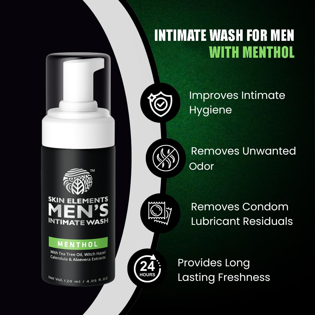 Picture of Skin Elements Intimate Wash for Men with Menthol | pH Balanced Foaming Hygiene Wash | Prevents Itching, Irritation & Bad Odor | 120 ml