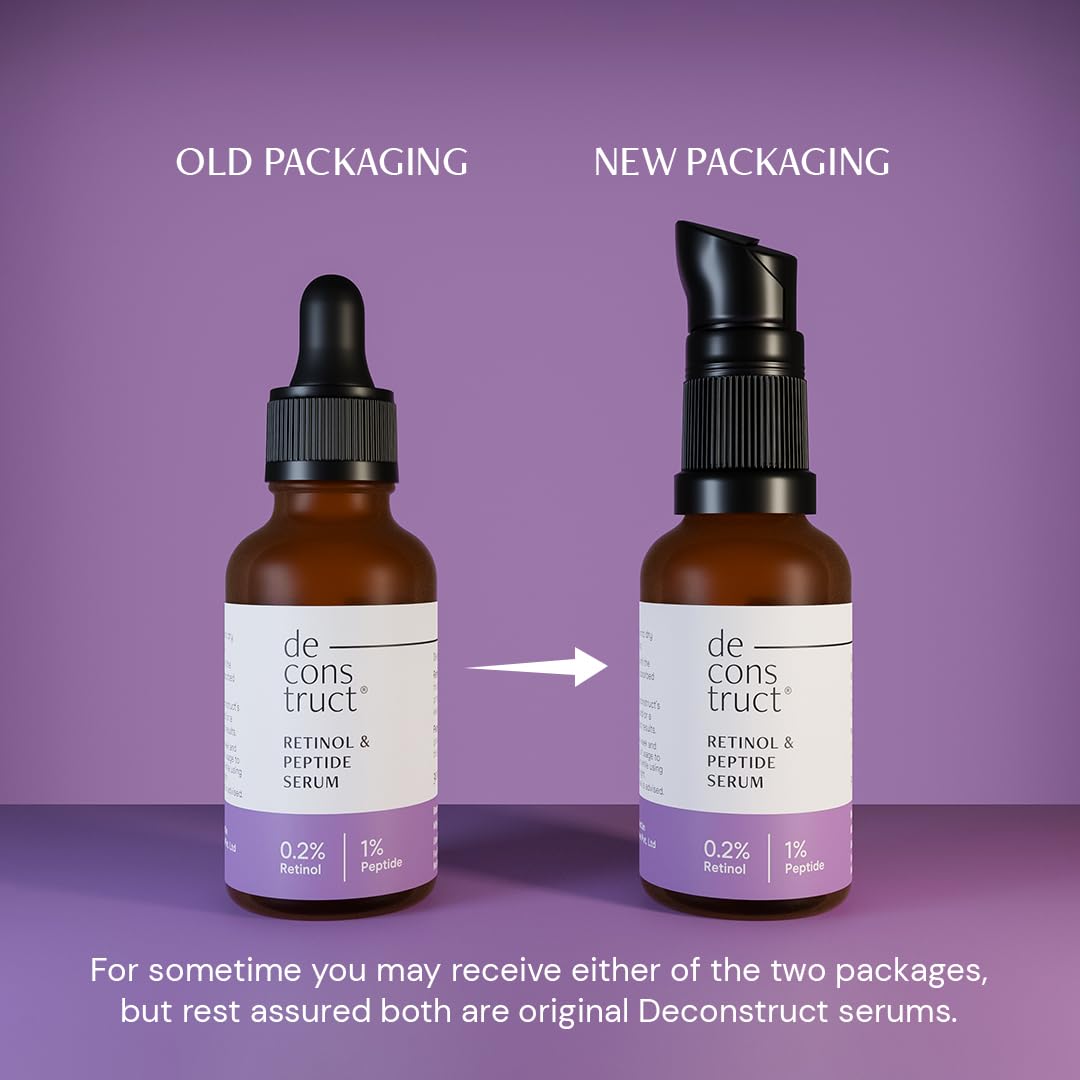 Picture of Deconstruct 0.2% Retinol Face Serum With 1% Peptide | Beginner Friendly | Anti Aging, Night Face Serum To Reduce Fine Lines & Wrinkles | For Men & Women | Beginner Friendly | 30 Ml