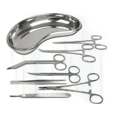 Picture of 8 Piece Basic Minor Surgery Kit Steel Kidney Tray Surgical Instruments Set