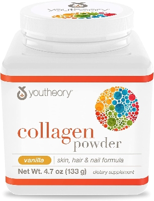 Picture of Youtheory Collagen Powder - Premium Collagen Supplement with Vitamin C & Biotin - Supports Healthy Hair, Nails, Skin & Joints* - Dairy, Soy & Gluten Free - Vanilla, 4.7 oz