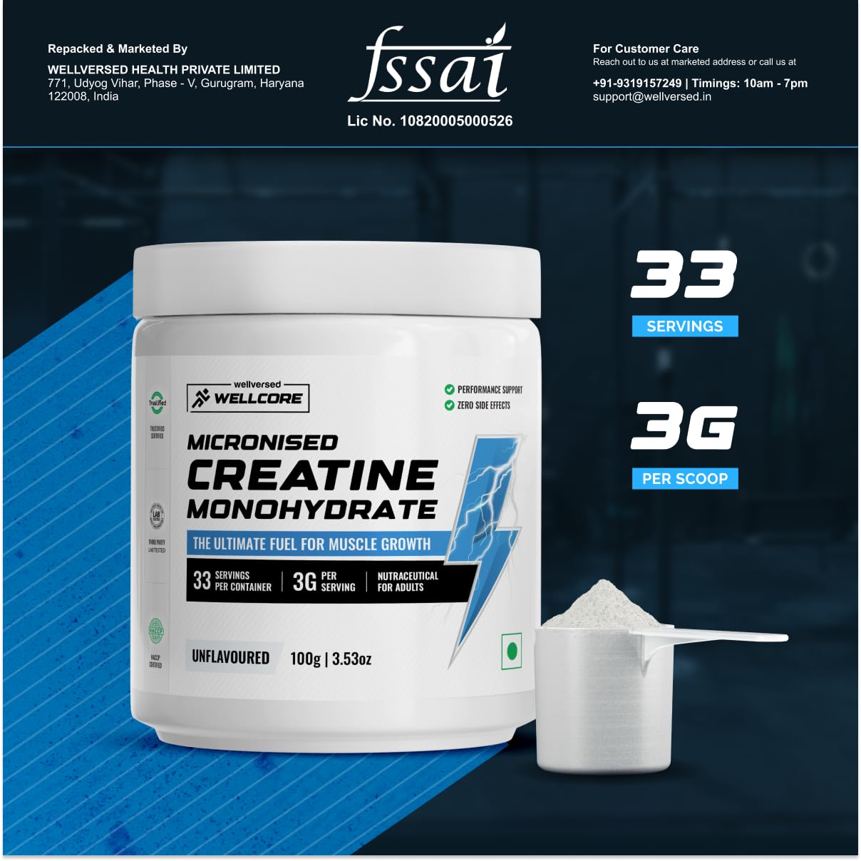 Picture of Wellcore - Pure Micronised Creatine Monohydrate Powder (Unflavoured, 33 Servings) | Rapid Absorption | Enhanced Muscle Strength & Power