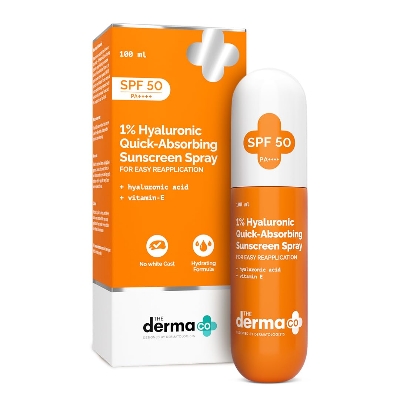 Picture of The Derma Co. 1% Hyaluronic Quick-Absorbing Sunscreen Spray |Hyaluronic Acid & Vitamin E | SPF 50 & PA++++ | No White Cast | Hydrating Fluid | Easy Reapplication | Face & Body | All Skin Types-100 ml