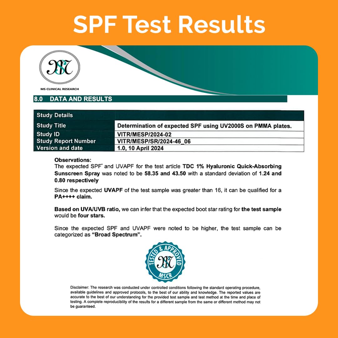 Picture of The Derma Co. 1% Hyaluronic Quick-Absorbing Sunscreen Spray |Hyaluronic Acid & Vitamin E | SPF 50 & PA++++ | No White Cast | Hydrating Fluid | Easy Reapplication | Face & Body | All Skin Types-100 ml