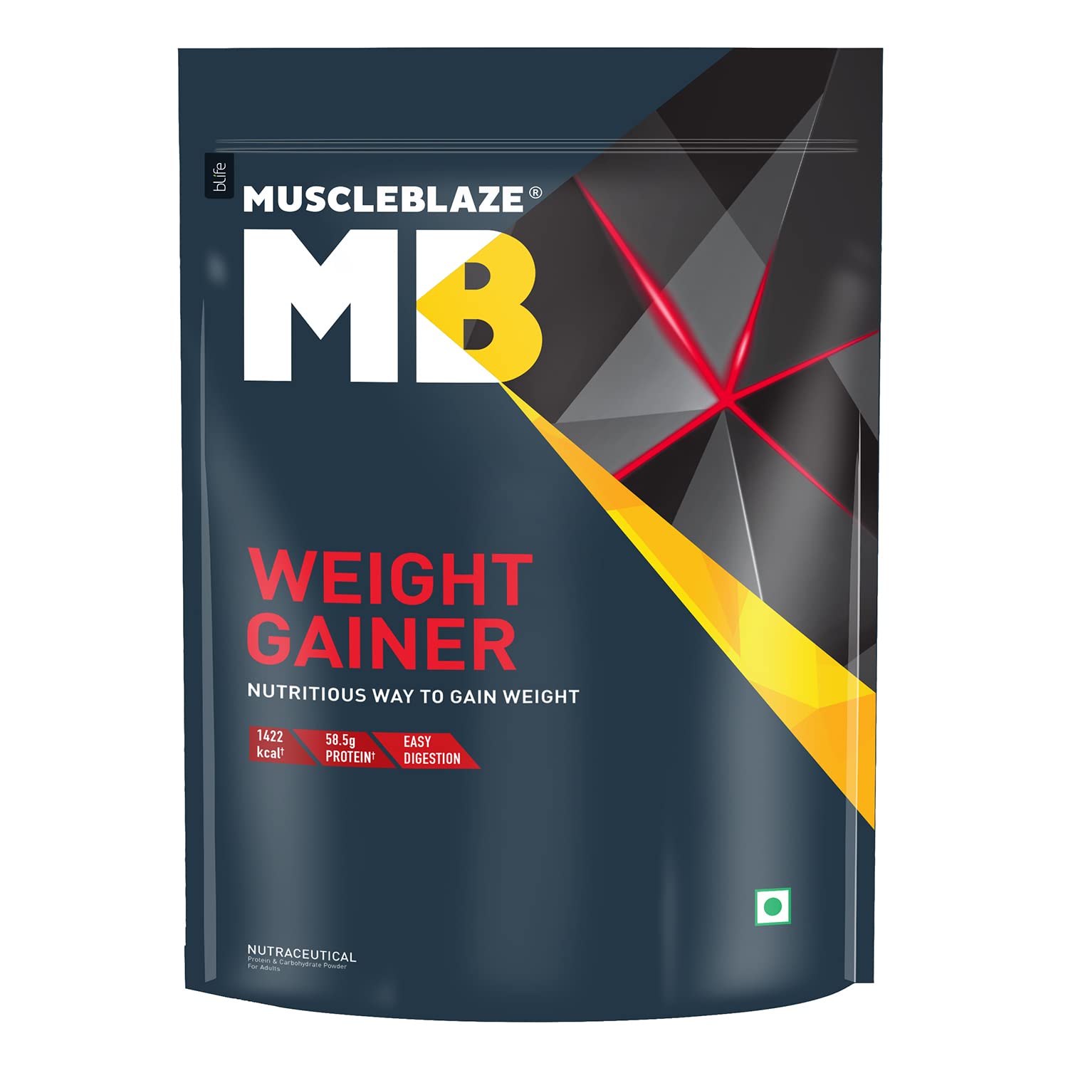 Picture of MuscleBlaze Weight Gainer with Added Digezyme (Chocolate, 1kg / 2.2lbs, 10 Servings)