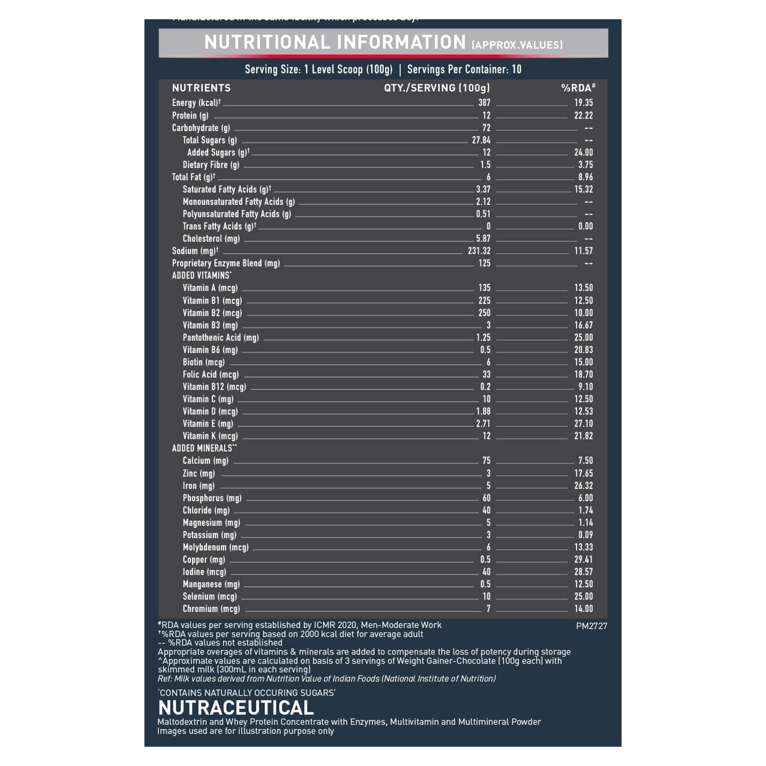 Picture of MuscleBlaze Weight Gainer with Added Digezyme (Chocolate, 1kg / 2.2lbs, 10 Servings)