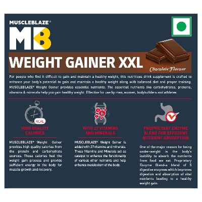 Picture of MuscleBlaze Weight Gainer with Added Digezyme (Chocolate, 1kg / 2.2lbs, 10 Servings)
